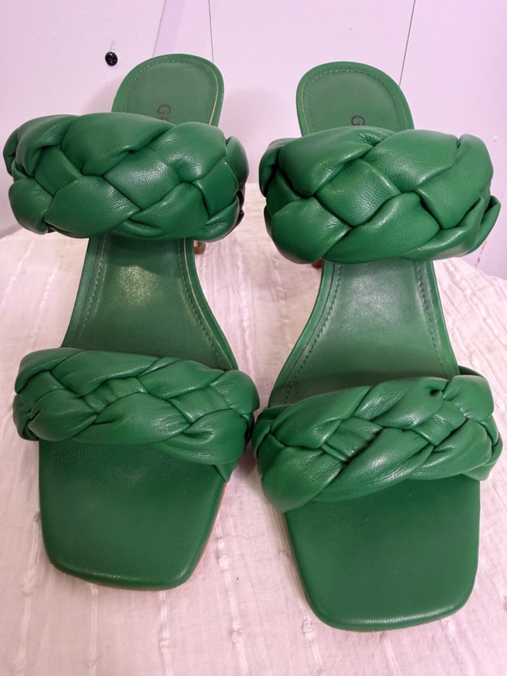 GUESS Green Braided Double-Strap Slide Heels - Picture 2 of 8